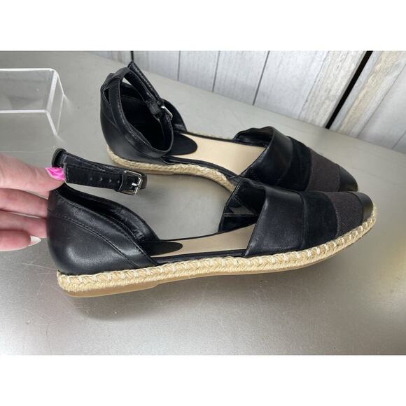NINE WEST Ubetchao Black Faux Leather Ankle Strap Espadrille Flats Women’s 8 - Picture 3 of 5